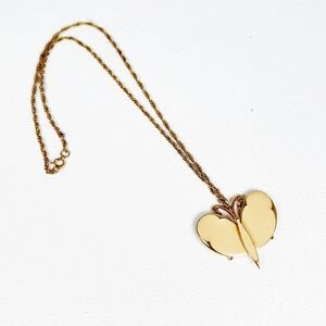 Vintage Gold Tone Enamel Butterfly Necklace Movable Ivory Pendant 24" Chain